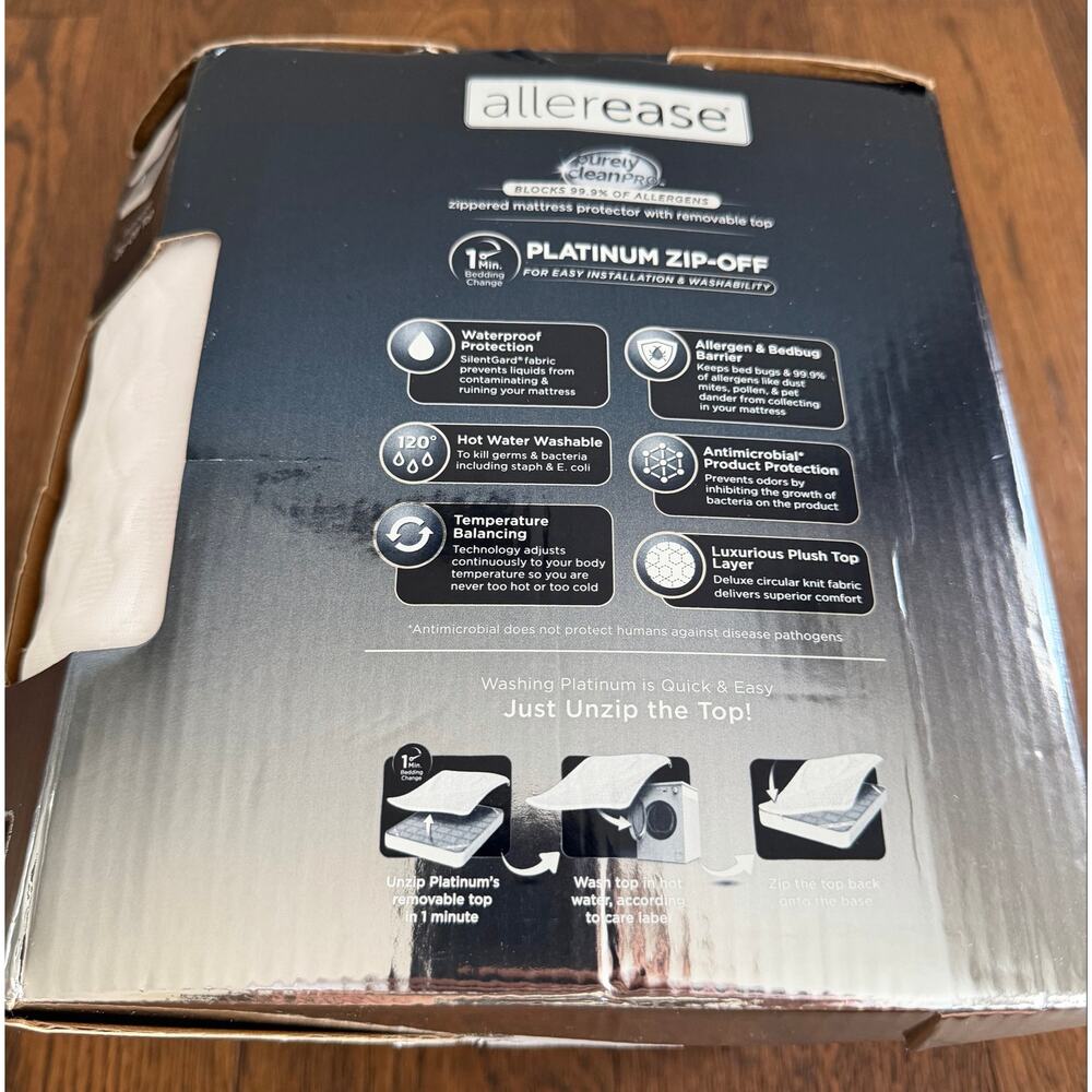 NEW! Allerease Platinum Mattress Protector Queen White - Picture 4 of 8